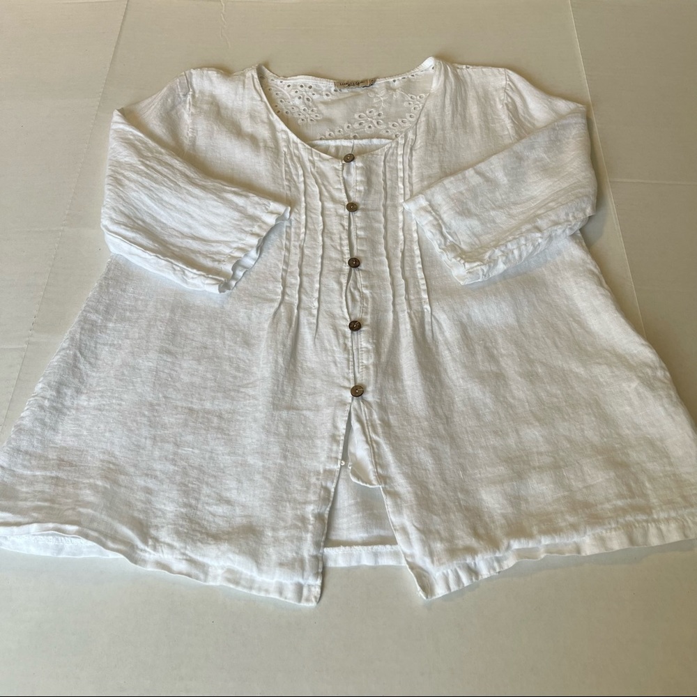 Lungo L’arno made in Italy women’s 100% Linen 3/4 sleeve top, M, white - Picture 8 of 11
